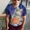 festivalshirt met een kat en een pizza als dj