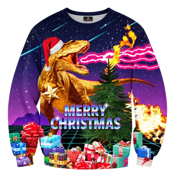 Retro kersttrui met T-Rex